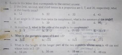 Solved Ii Encircle The Letter That Corresponds To The Correct Answer