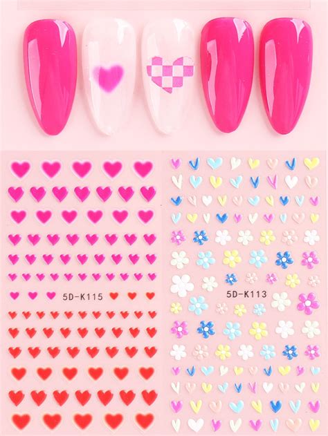 2sheets Heart Flower Pattern Nail Art Sticker In 2024 Flower