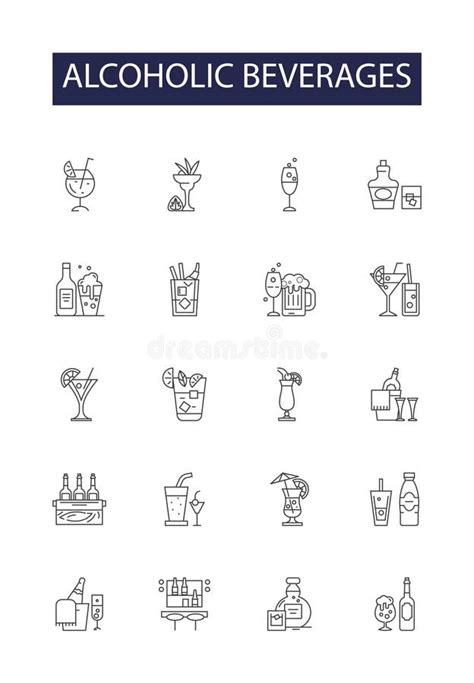 Alcoholic Beverages Line Vector Icons And Signs Liquor Drinks Brews