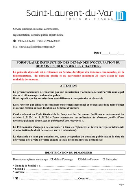 Demande D Autorisation D Occupation Temporaire Du Domaine Public