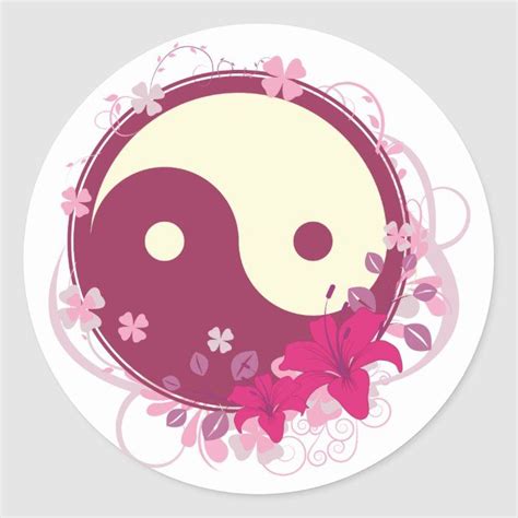 Yin Yang Pink Floral Classic Round Sticker Ying Yang