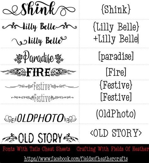 Fonts With Tails Glyphs Cheat Sheet Cricut Fonts Free Script Fonts