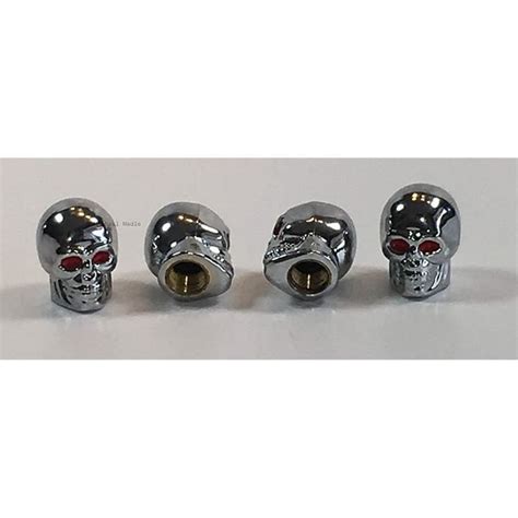 Tête de mort 2 Bouchons de Valve Skull Couleur Chrome en laiton