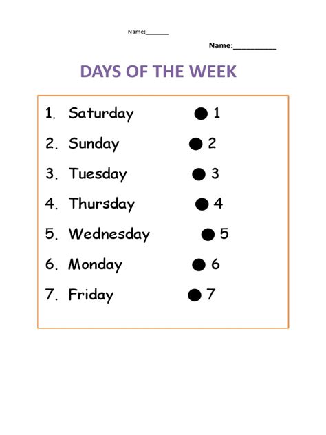 Days of The Week Worksheet | PDF