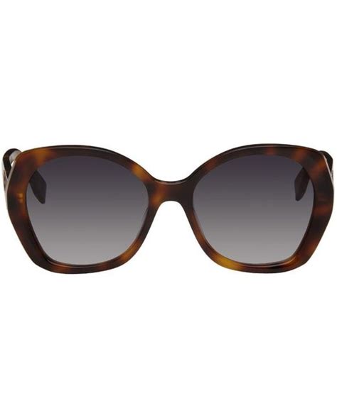 Fendi Tortoiseshell Lettering Sunglasses In Black Lyst