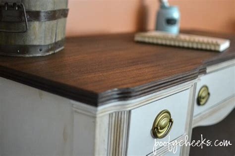 Two Toned Chalk Paint Vintage Desk Redo Poofy Cheeks