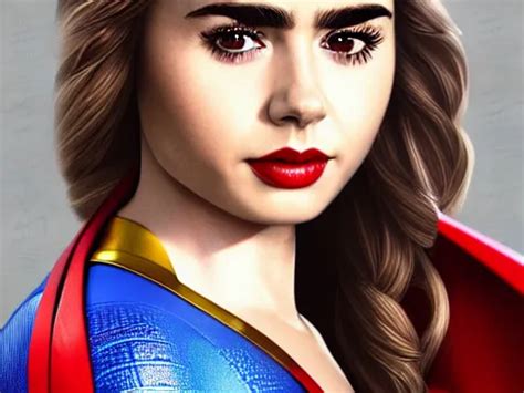 A Potrait Of Lily Collins As Supergirl With Man Of Stable Diffusion