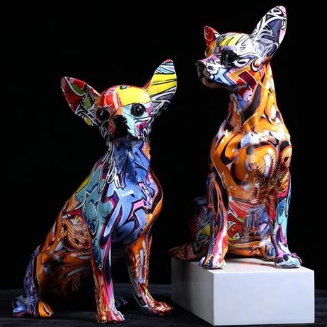 Statuette De Chihuahua Color E Graffiti Artistique Figurine De Chien