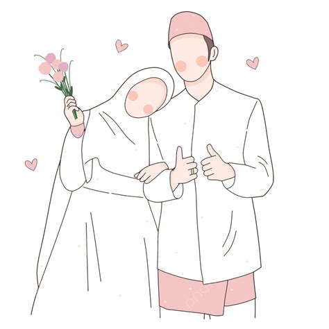 Illustration Of A Romantic Muslim Wedding Groom And Bride Romantic