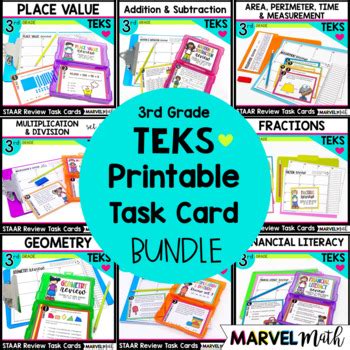 Rd Grade Math Teks Staar Review Task Card Bundle Print Marvel Math