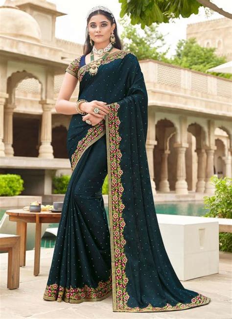 Buy Dark Blue Silk Wedding Wear Weaving Saree Online From Wholesale Salwar