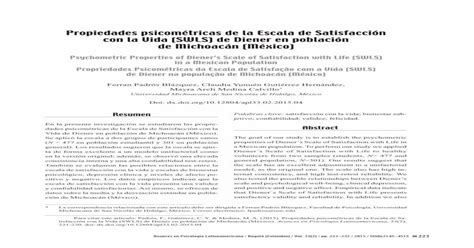 Propiedades Psicométricas De La Escala De Satisfacción Con · Para