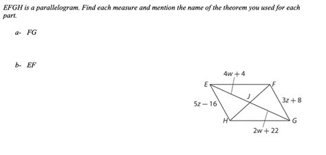 Solved EFGH Is A Parallelogram Find Each Measure And Chegg