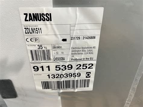 Unused White goods to include 1 x Zanussi ZDLN1511-GHE623DB4 integrated ...