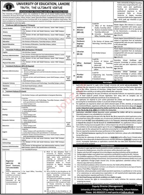 University Of Education Lahore Faculty Staff Jobs 2022 2024 Job