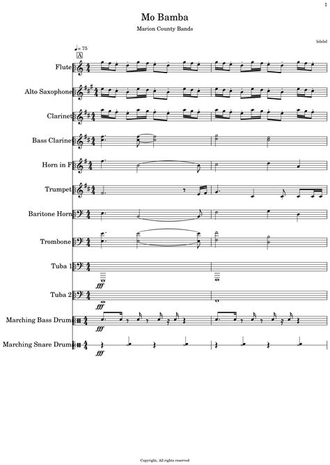 Mo Bamba - Sheet music for Flute, Alto Saxophone, Clarinet, Bass Clarinet, Horn in F, Trumpet ...