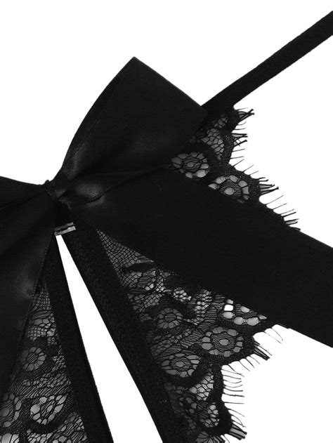 Lilosy Sexy Bow Choker Halter Floral Lace Sheer Lingerie Set For Women See Through Bra And Panty