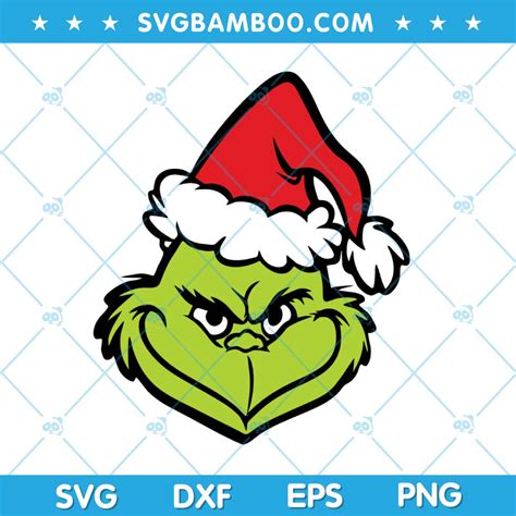 Grinch Face Santa Hat SVG, Grinch Big Head SVG