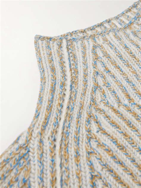 Ecru Snow Wander Ribbed Cashmere And Silk Blend Mock Neck Sweater