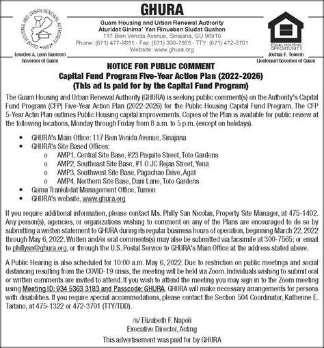 Notice For Public Comment Capital Fund Program Five Year Action Plan