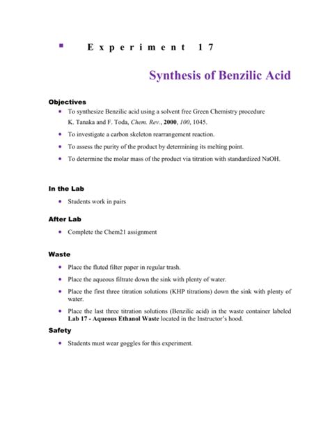 Synthesis Of Benzilic Acid