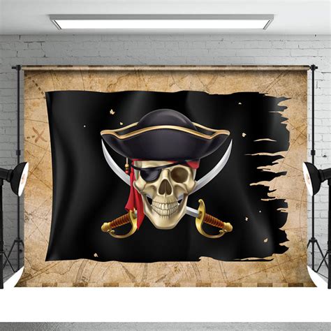 Scared Black Pirate Ship Birthday Party Backdrop - Aperturee