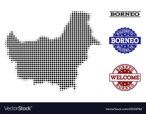 Welcome Composition Of Halftone Map Borneo Vector Image