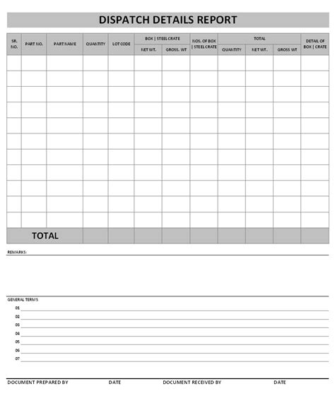 Dispatch Sheet Template