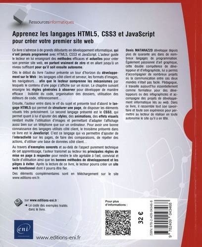 Apprenez Les Langages HTML5 CSS3 Et JavaScript De Denis Matarazzo