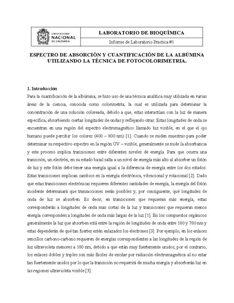 Espectro de absorción y cuantificación de la Albúmina LABORATORIO DE