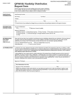 Fillable Online Qp K Hardship Distribution Request Form Masstran