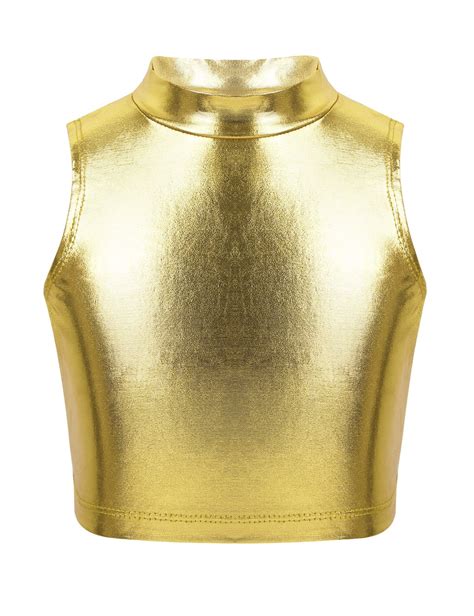 Iefiel Girls Metallic Turtleneck Crop Tank Top For Ballet Dance