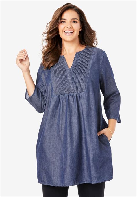 Pintuck Denim Tunic Plus Size Tunics Woman Within Denim Tunic Denim Tunic Shirt Tunic