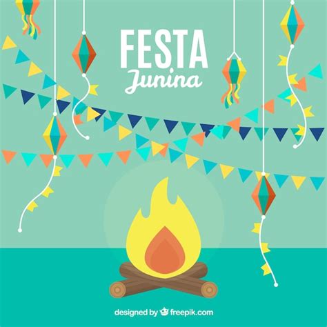 Fondo De Festa Junina Con Hoguera Y Guirnaldas Vector Gratis