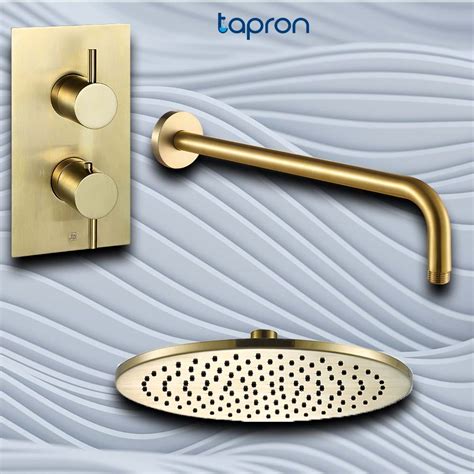 Brushed Brass Shower Valve Rain Shower Head Tapron