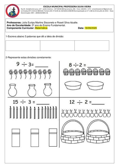 3º Ano Pano De Aula E Atividades De MatemÁtica NÚmeros DivisÃo Cuca Super Legal