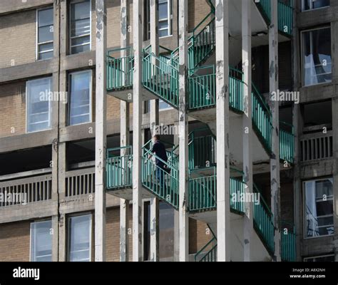 Park Hill Flats Sheffield South Yorkshire Exterior Stairway Stock