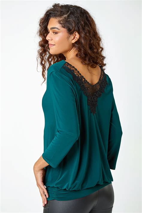 Forest Lace Back Cowl Neck Stretch Top Roman Uk