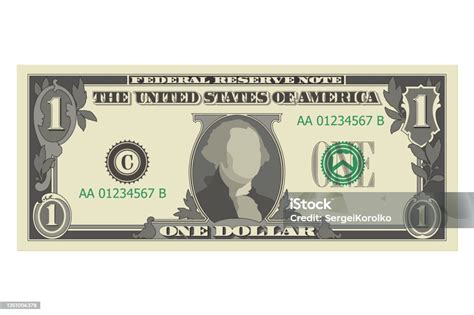 One Dollar Bill 1 Us Dollar Banknote From Front Side Obverse Simplified