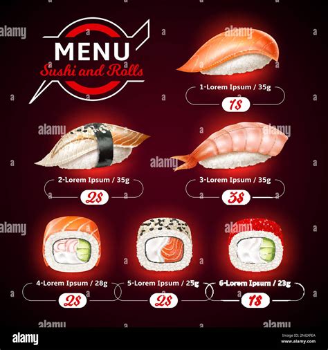 Realistic Sushi Menu Japan Food Poster Yummy Seafood With Boiled Rice