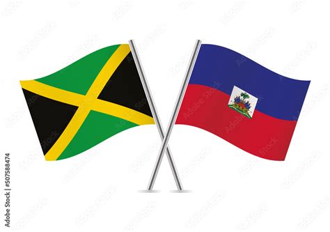 Jamaica And Haiti Crossed Flags Jamaican And Haitian Flags On White