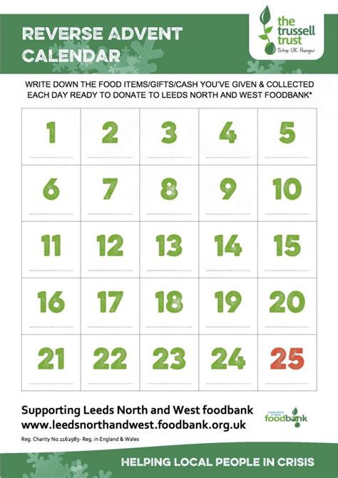 Printable Reverse Advent Calendar Template