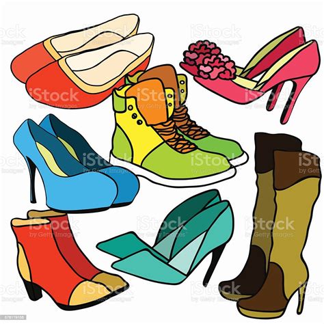 Set Of Colored Womens Shoes Vector Illustration Stock Illustration Download Image Now Adult