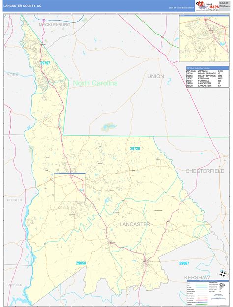 Lancaster County, SC Zip Code Wall Map Basic Style by MarketMAPS - MapSales