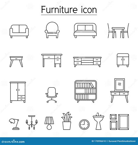 Furniture Icon Set In Thin Line Style Stock Vector Illustration Of