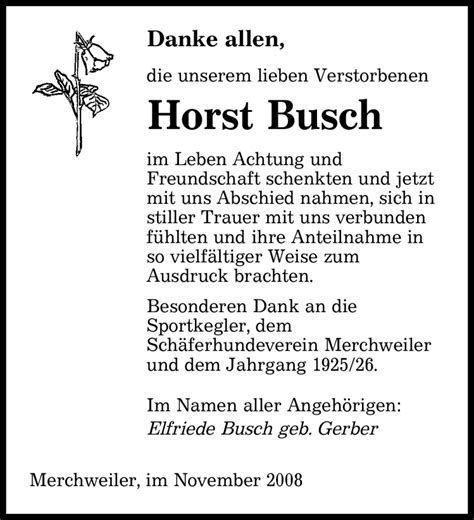 Traueranzeigen Von Horst Busch Saarbruecker Zeitung Trauer De