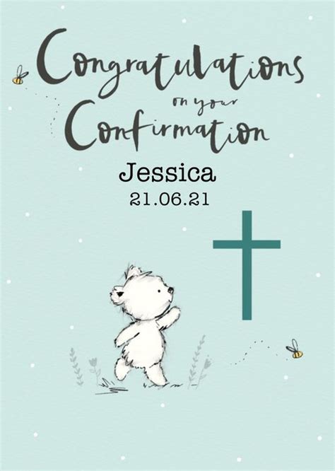 Clintons Cute Illustrated Teddy Customisable Confirmation Day Card