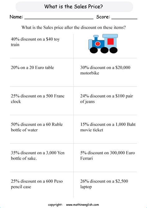 Finding Original Price After Discount Worksheet