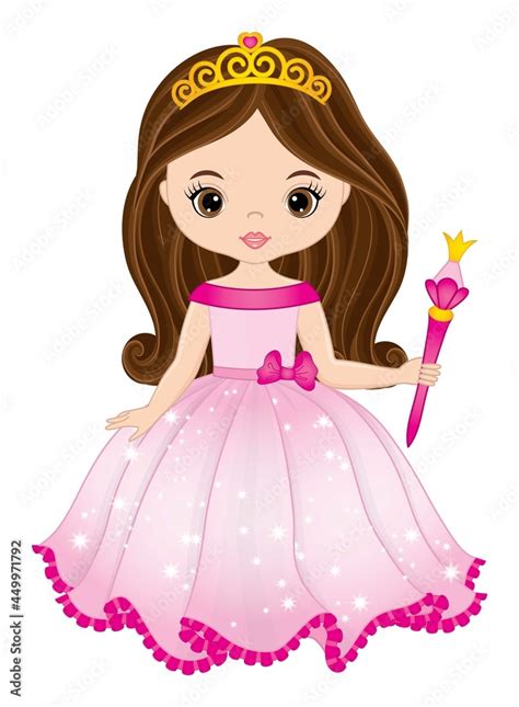 Vector Beautiful Princess Wearing Pink Dress And Tiara And Holding