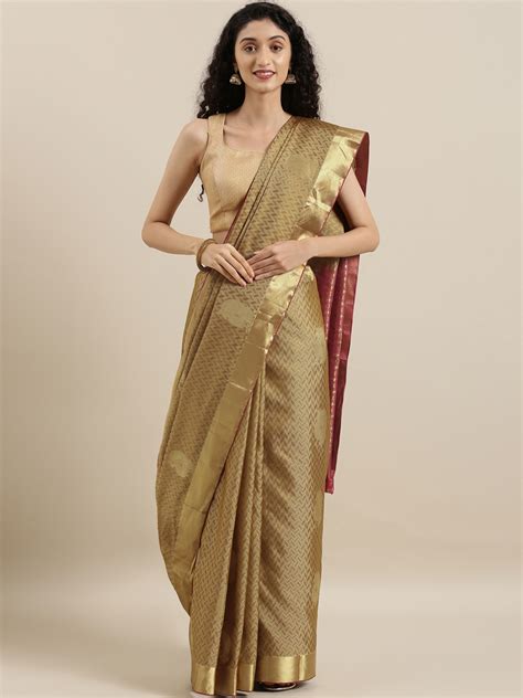 Buy The Chennai Silks Beige Pure Silk Woven Design Kanjeevaram Saree